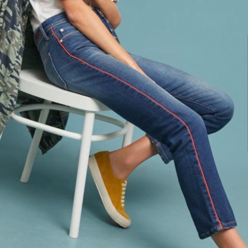 Pilcro and the Letterpress Relaxed Straight Blue Jeans with Orange Trim - Picture 3 of 13